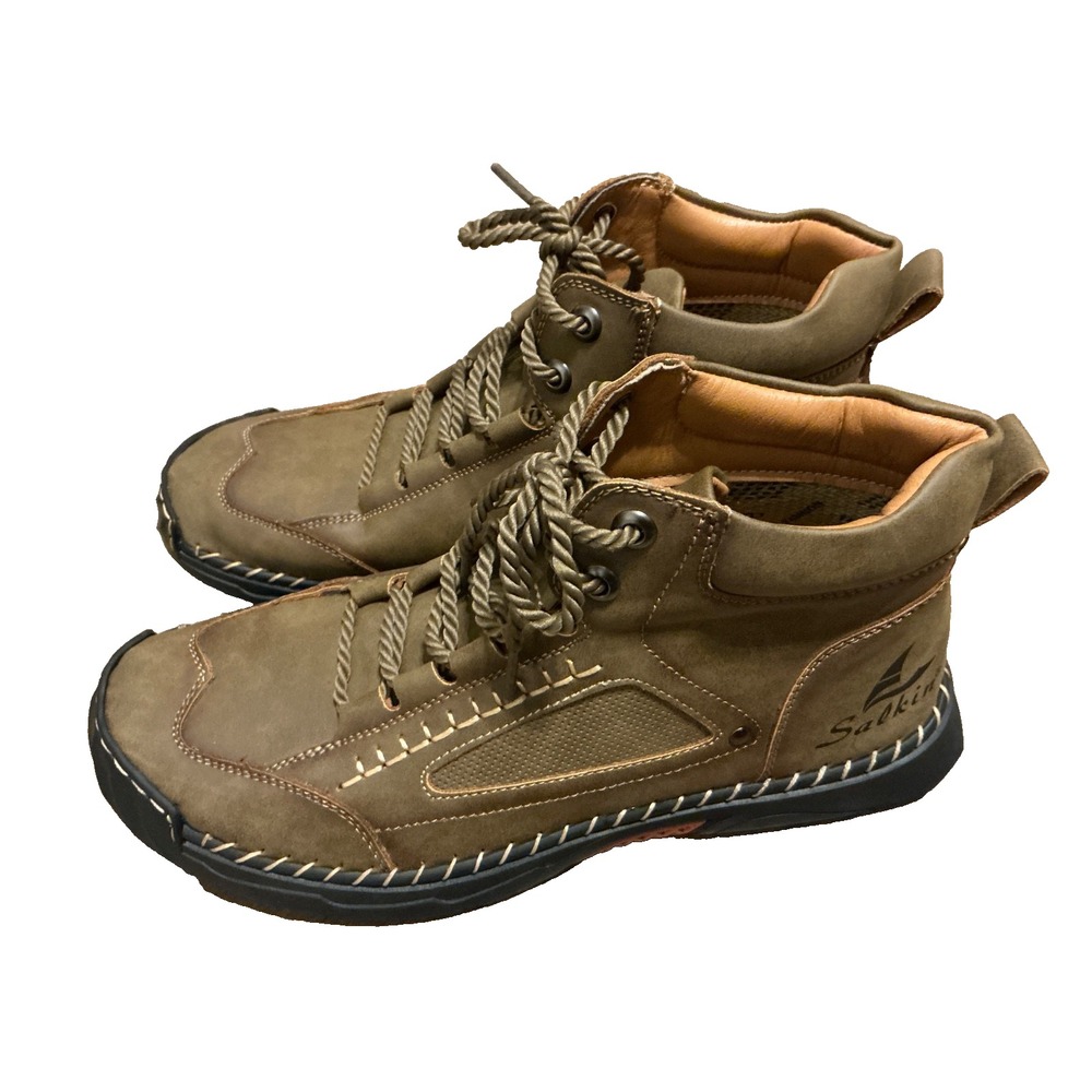 Salkin Trail Hiking Barefoot Orthopedic Boots Mens 9 EU 43 Brown Hand Stitched